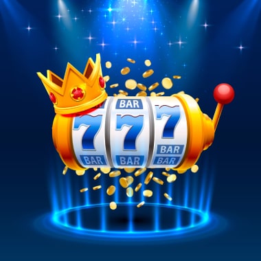 Golden slot machine surrounded by coins